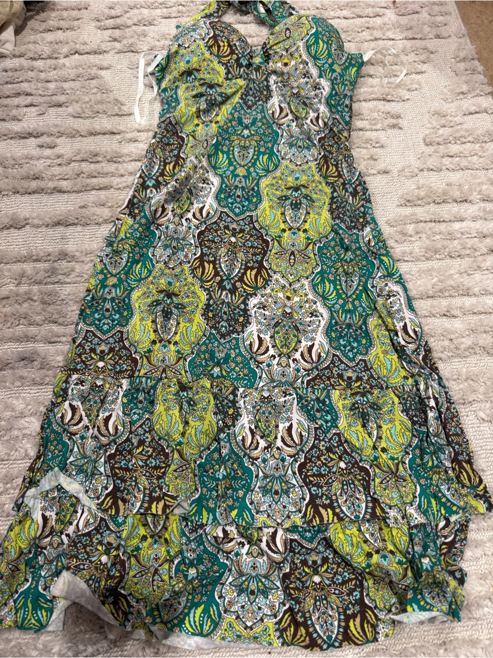 Grane Teal, Yellow & Brown Paisley Maxi Dress